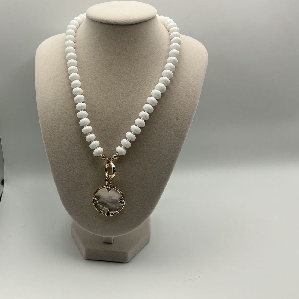 Adina Eden White Beaded Necklace Gold Tone Charm Holder 18" NIB
